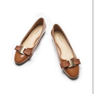 ✨NWT C.Paravano Ballet Flats Brown Leather w/ Bow Detail Office Preppy Coquette